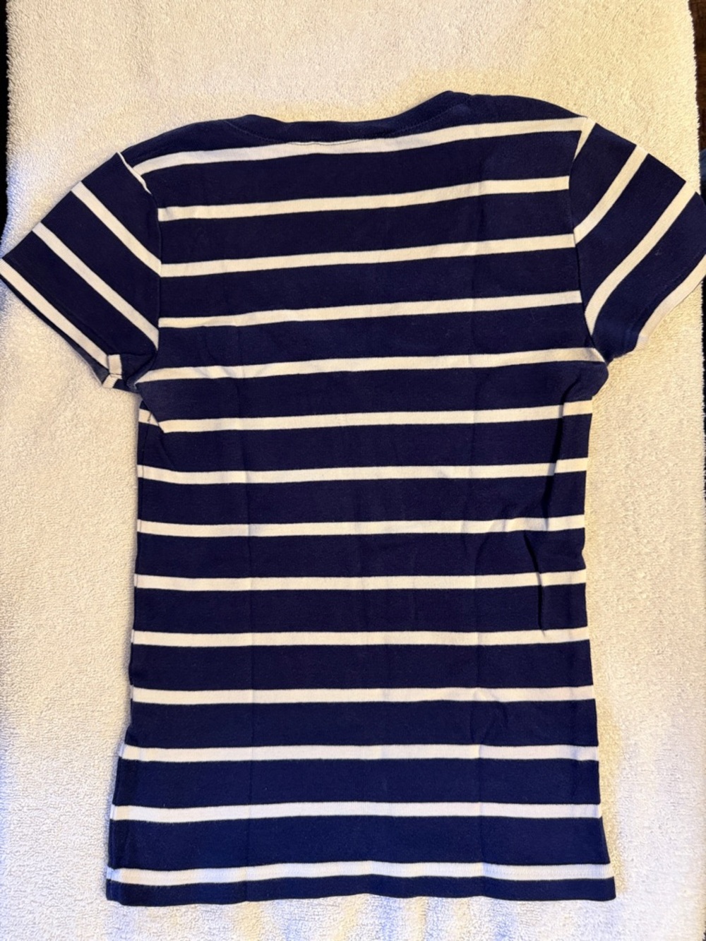 Ralph Lauren Sport Navy & White Striped V-Neck Tee with Red Pony - Picture 6 of 6
